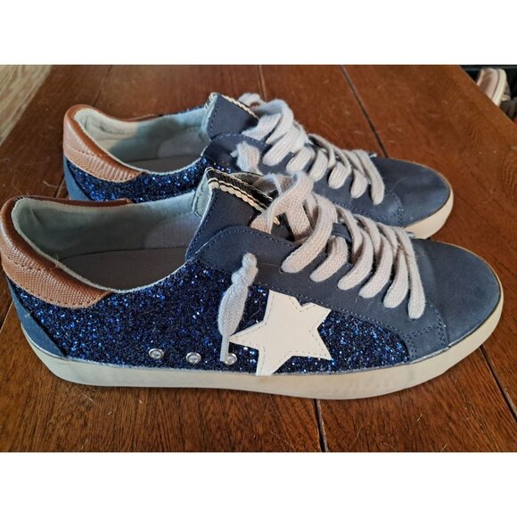 SHUSHOP Pamela Shimmer Glitter Gray Navy Everyday Star Sneaker Shoe 8 - Picture 1 of 6